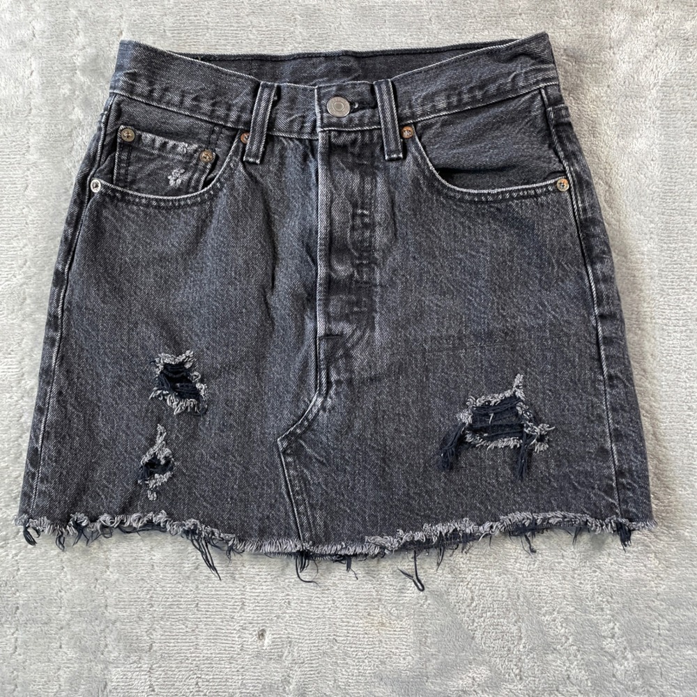 Levi's Black Distressed Denim Mini Skirt